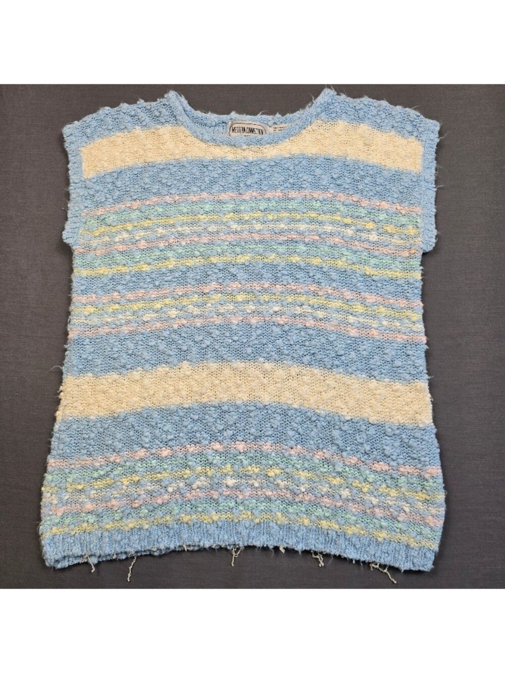 Vintage Western Connection Small Sleeveless Knit Top Blue Textured Striped